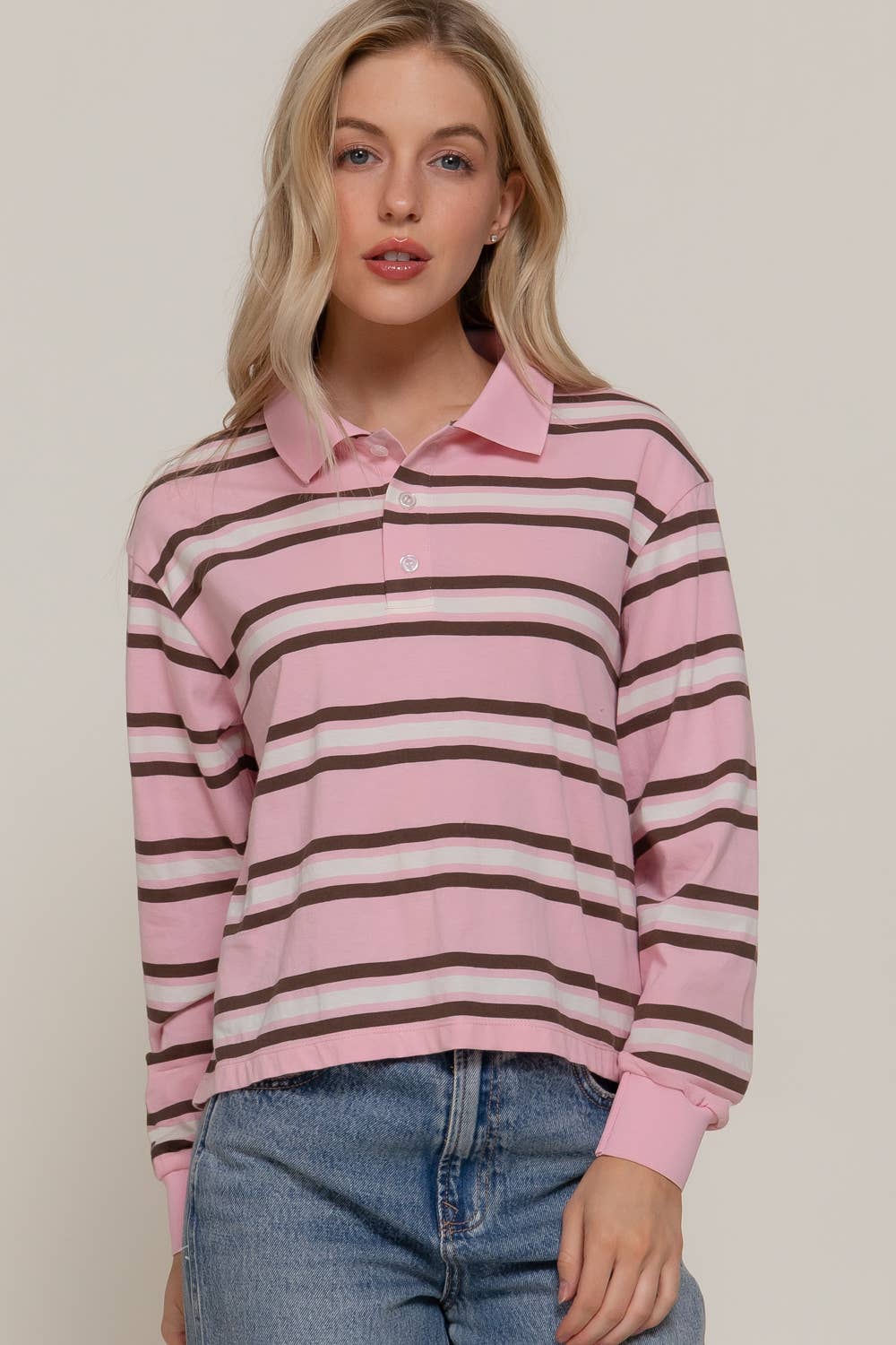 Active Basic | Active USA - Wholesale Polo - Women's - Long Sleeve Multi Stripe Polo Top12