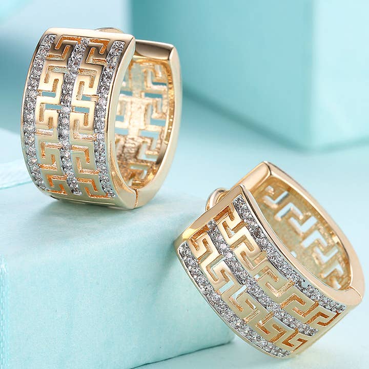 French Twist Huggie Earrings 18K Gold Plated Crystals for wholesale by Golden NYC Jewelry