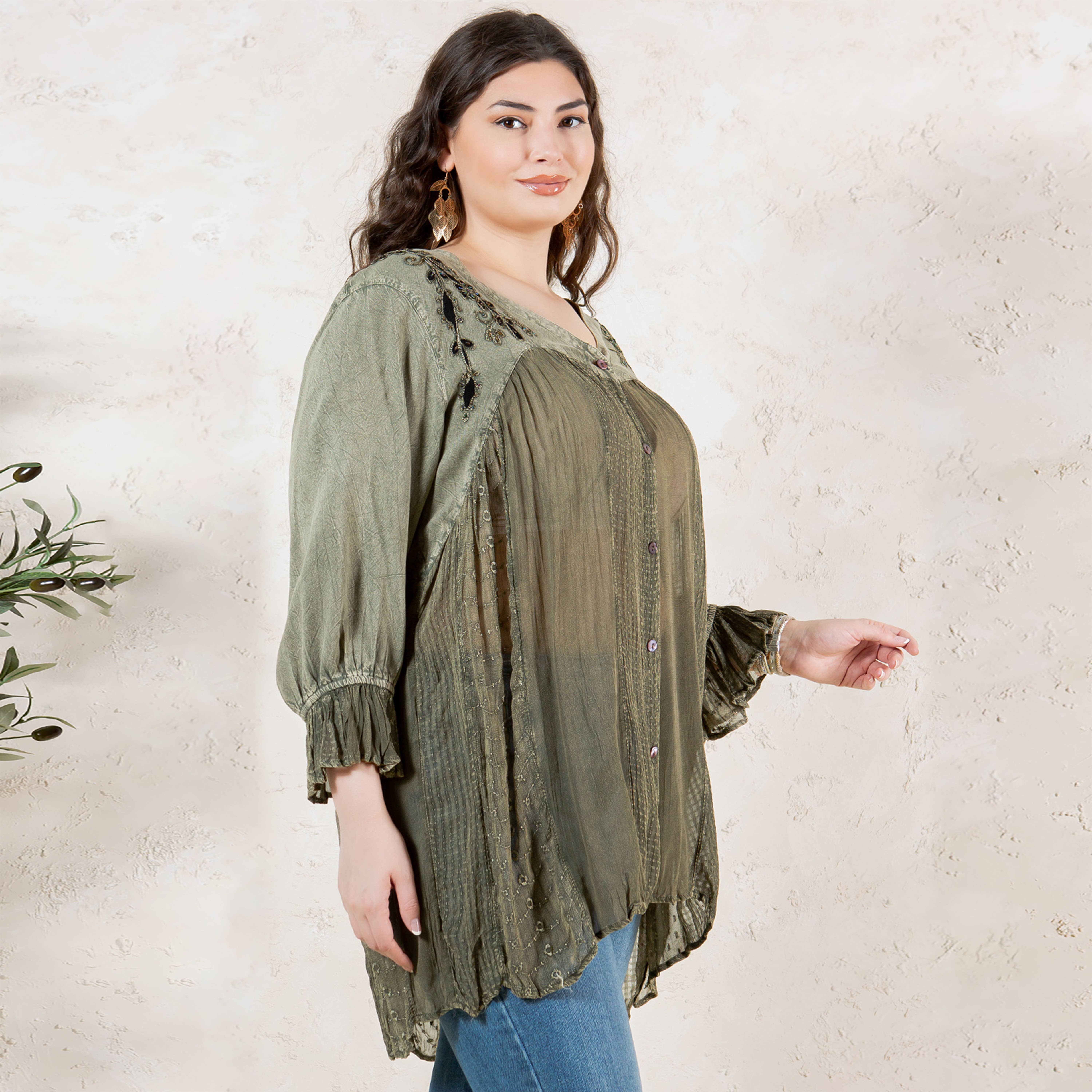 Young Threads - Venta al por mayor Blusa - Mujer - Blusa bohemia adornada estilo western (Color nuevo)43