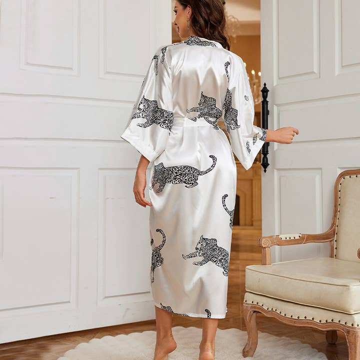 Hvid Lang is silke kimono sommer tynd kunstsilke enkel hjemmetøj sexet cardigan badekåbe for engroshandel på Faire
