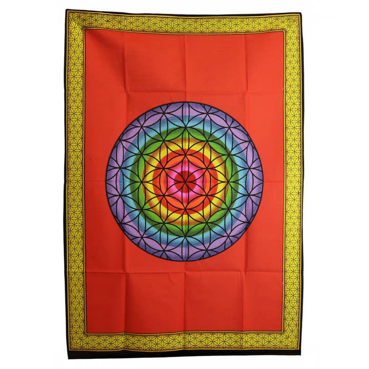 Cotton Wall Art (70x110cm) - Rainbow Flower of Life for wholesale by Ancient Wisdom