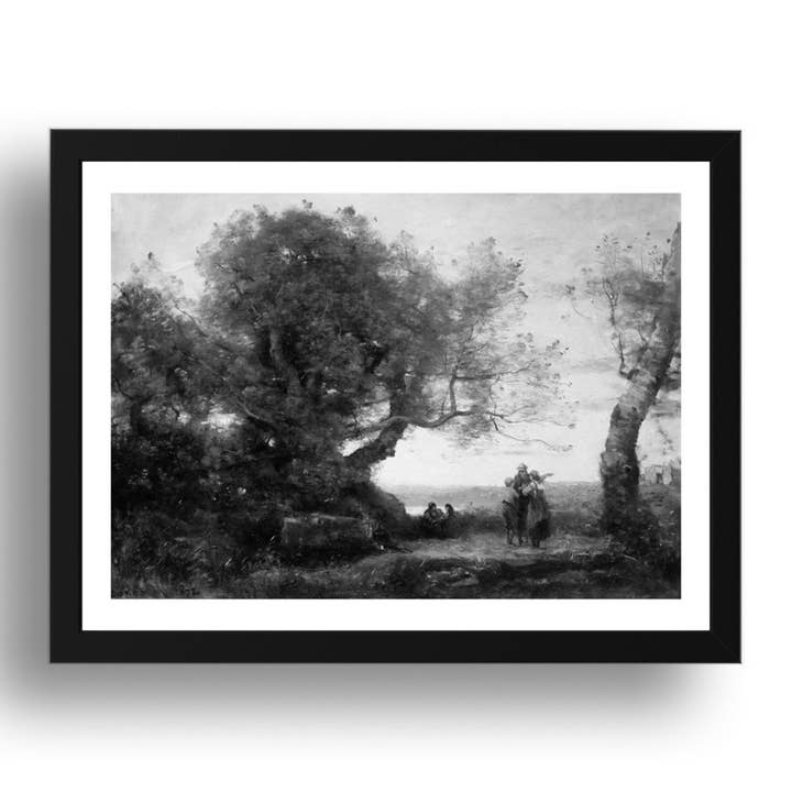Camille Corot: Los gitanos (1872), obra de arte vintage, reproducción de póster en tamaño A3 en marco negro de 17x13". para venta al por mayor de PERIOD PRINTS