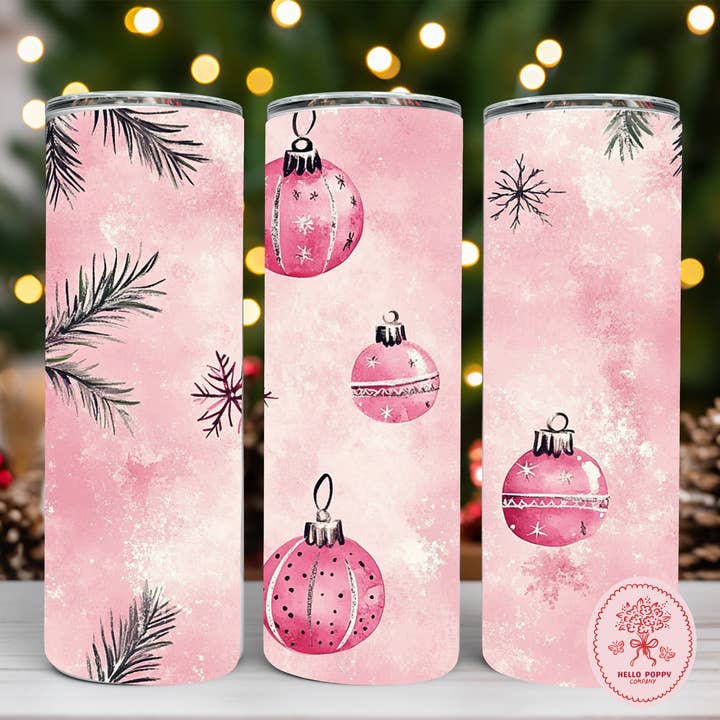 Blushing Ornaments 20 oz Stainless Christmas Tumbler for wholesale by Hello Poppy Company
