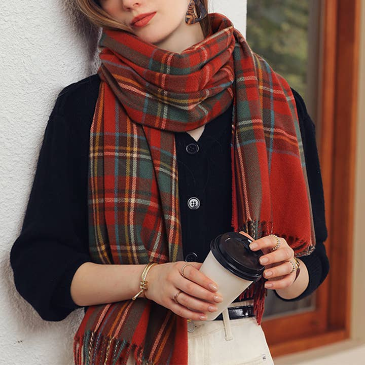 ACCITY - Wholesale Scarf - Women's - WINTER LENGTH PLAID SCARVES FRINGE SHAWL SCARF_CWASC0186