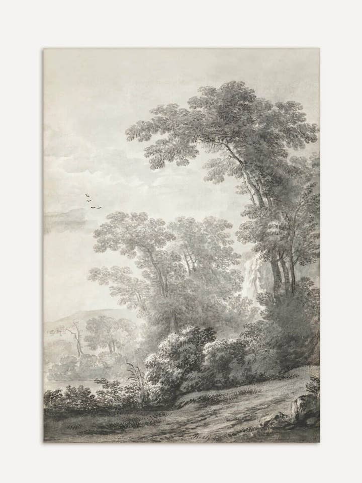 Landskabsskitse – Antikt kunsttryk af en rolig skovscene for engroshandel hos Modern Antique Prints