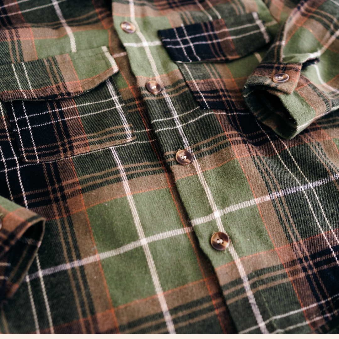 HAHA MAMA Clothing - Wholesale Button Down Shirt - Unisex - Lightweight Green Flannel - Adult3