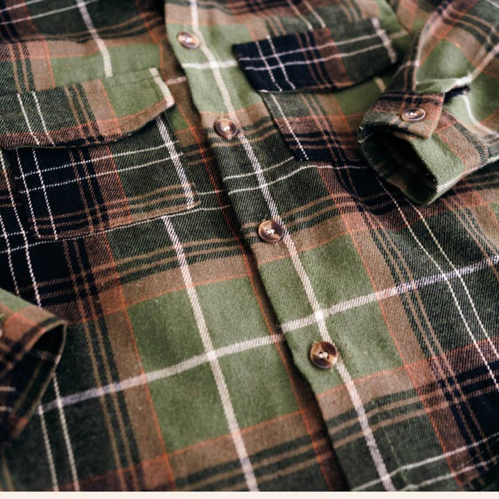 HAHA MAMA Clothing - Wholesale Button Down Shirt - Unisex - Lightweight Green Flannel - Adult3