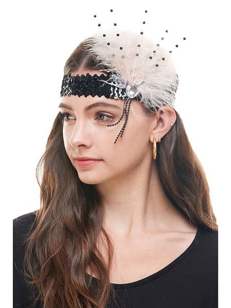 KBW Global Corp. - Wholesale Fashion Headband - Unisex - Black & White Feather Flapper Headband