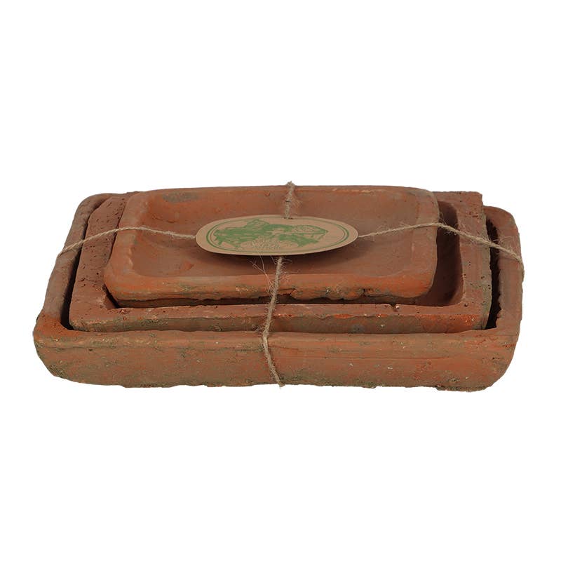 Esschert Design USA - Wholesale Plant Pot - Aged Terracotta Set of 3 Square Saucers for AT051