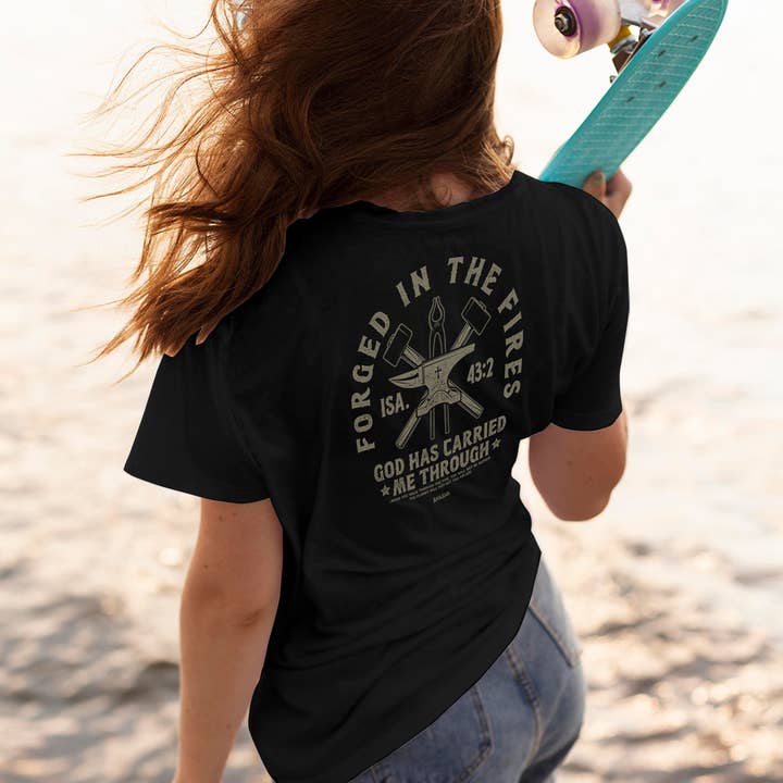 Black Kerusso Christian T-Shirt Forged In Fires for wholesale on Faire
