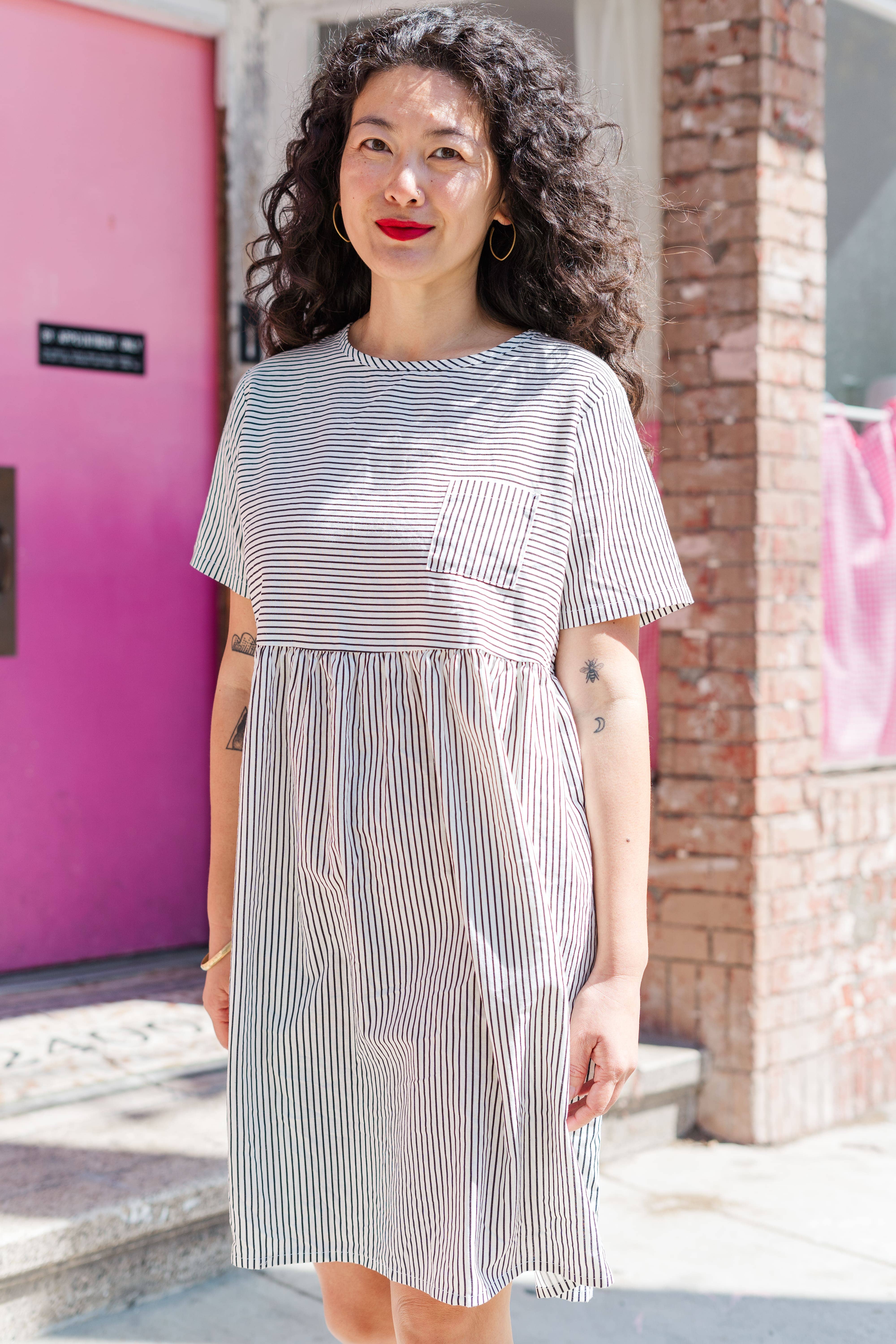 Nettle Studios - Wholesale Dress - Women's - Size Inclusive Plus Size Shirt Dress Pockets Striped Linen13