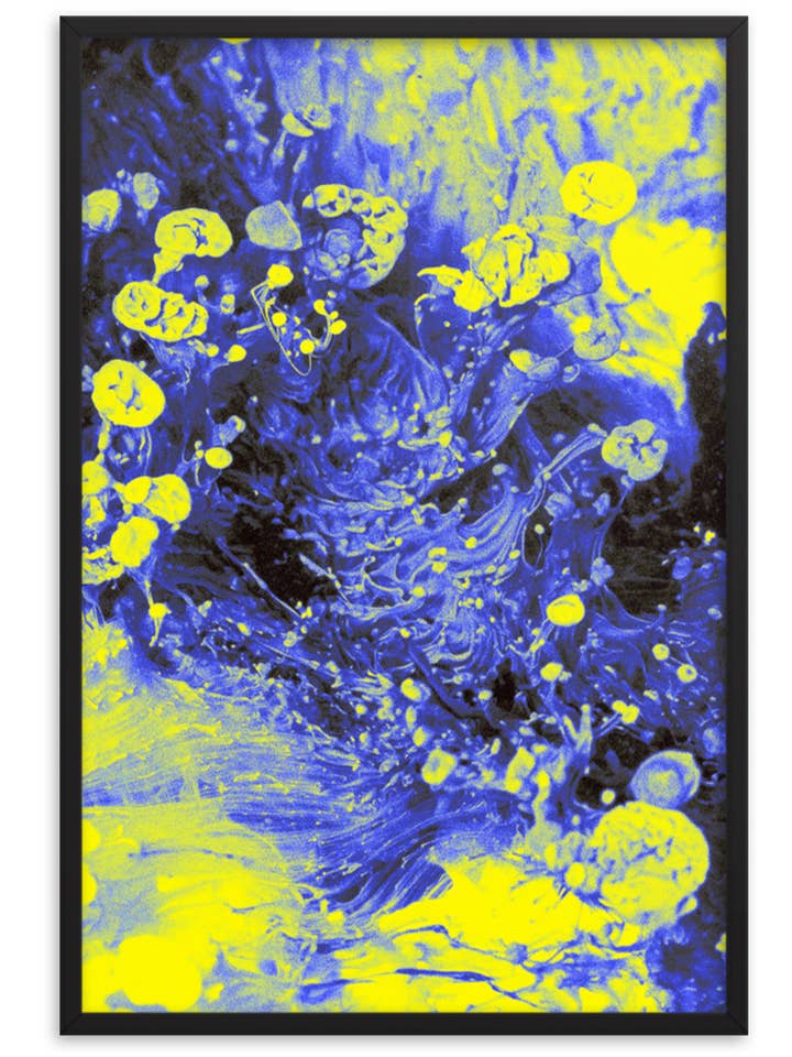 "O Luzes" Impressão Abstrata Azul e Amarela 13x19" Polegadas por atacado de Finessed Media LLC