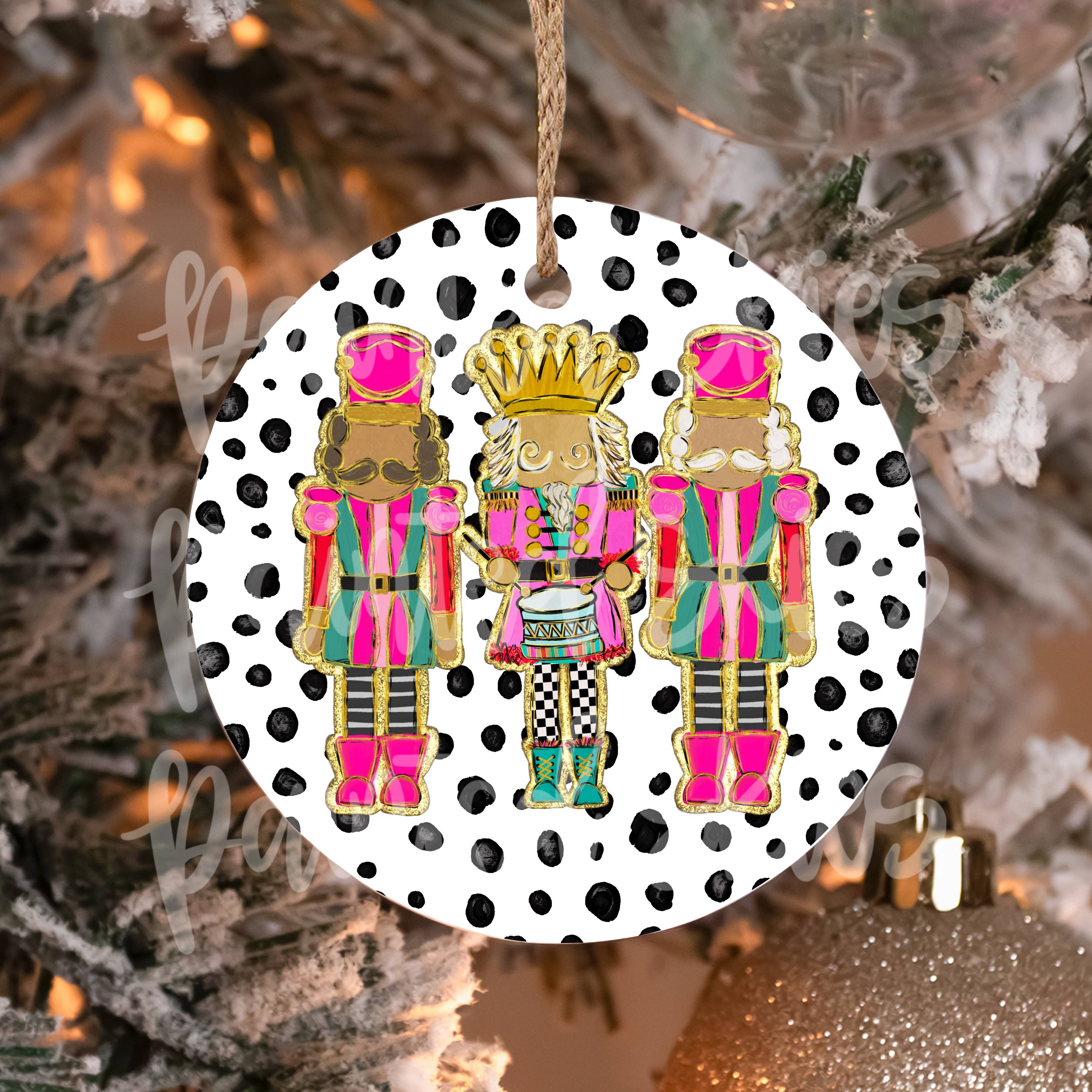 Painted Skies - Wholesale Ornament - Pink Preppy Nutcrackers Christmas Ornament