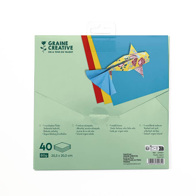 Graine Créative - Wholesale Origami/Kirigami Paper - 40 F. ORIGAMI 20x20 4 BRIGHT COLOR DESIGNS