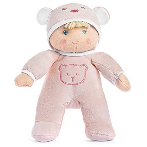 Genius Baby Toys | My First Soft Plush Baby Girl Doll and Lovey Toy with Rattle in Pink Sleeper for wholesale by Genius Babies