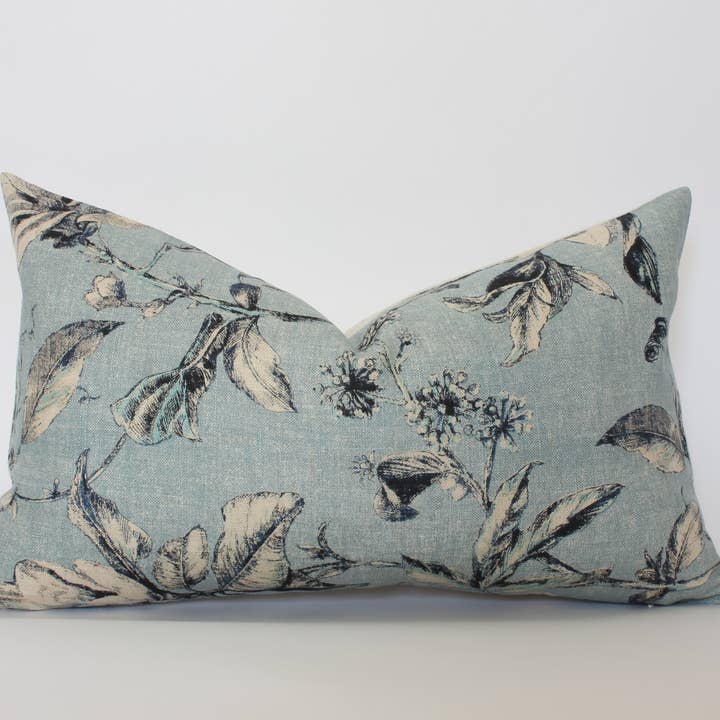 Light Blue Floral Lumbar Pillow Cover | Brooklyn for wholesale by Textileish