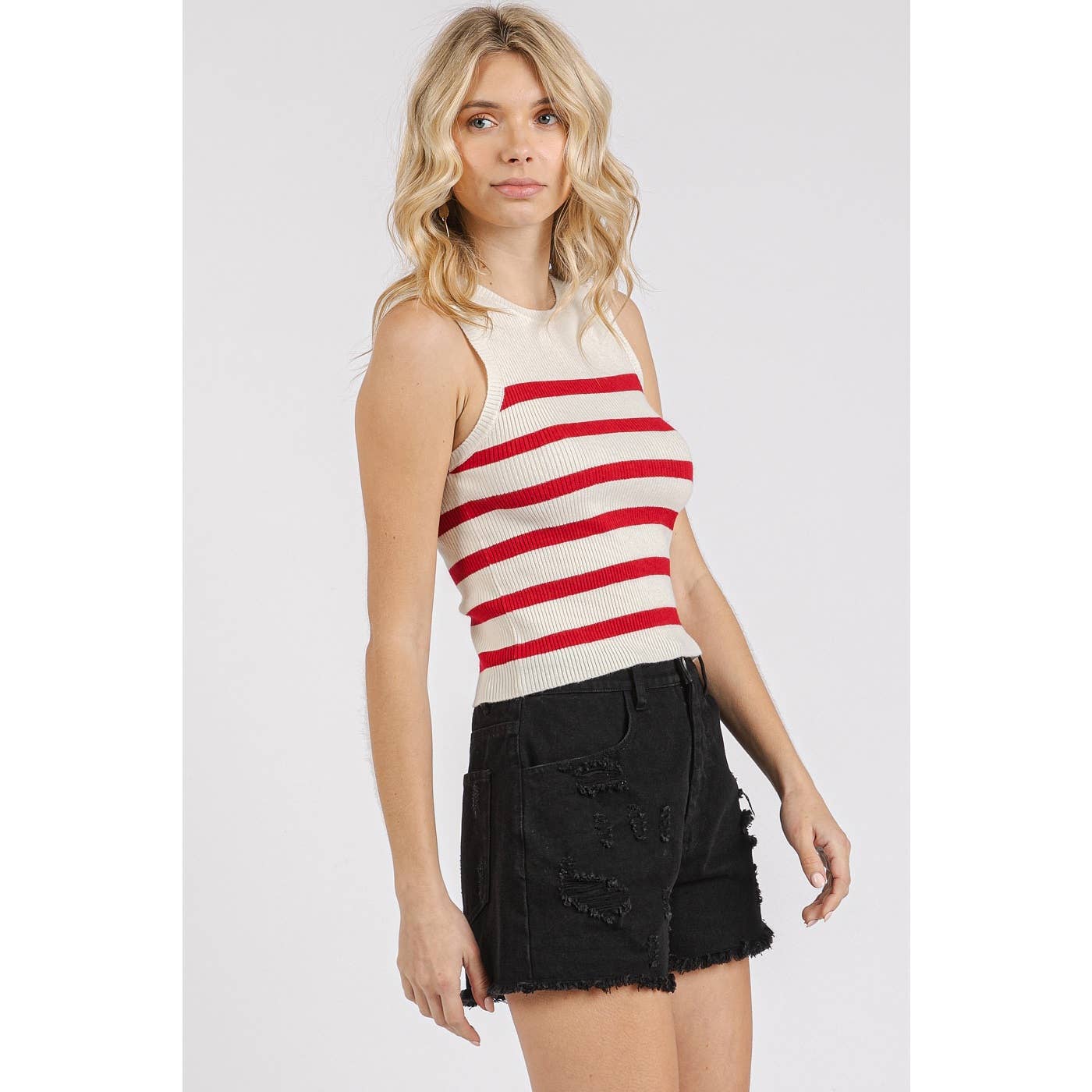 mittoshop – Engroshandel Pullover - Dame – STRIBET PRINT SWEATER STRIKKET TANK TOP19