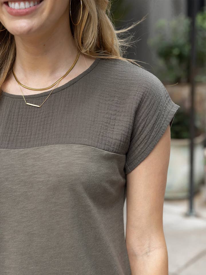 Better Than Basic Tee in Olive for wholesale on Faire4