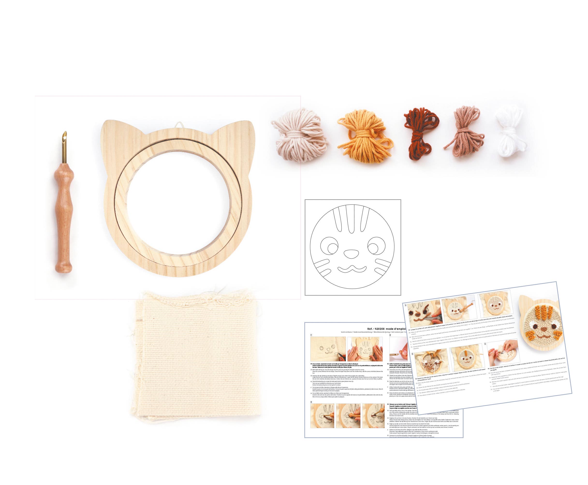 Graine Créative - Wholesale DIY Craft Kit - Kids - CAT PUNCH NEEDLE KIT Ø 150mm1