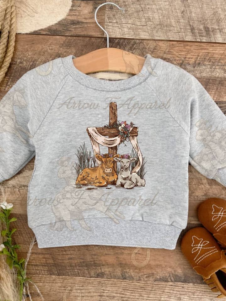 Lambs at the Cross Sweatshirt (Toddler/Youth)(Grey) for wholesale by Arrow F Apparel