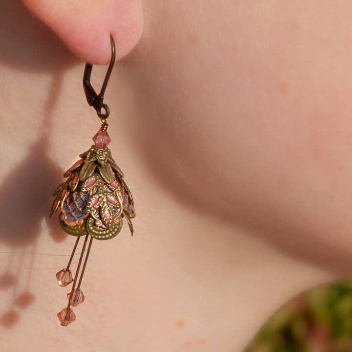 NoMonet – wholesale Dangle earrings – Flower Fairy: Hand Painted Art Deco Earrings with Crystals3