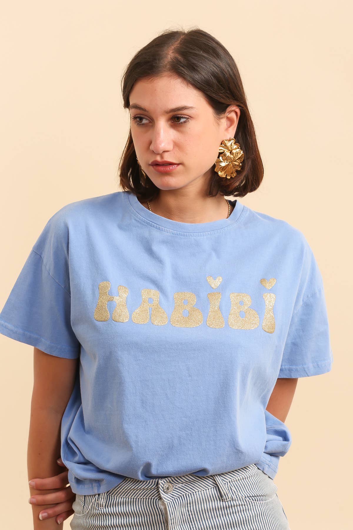 INSPIRATION STUDIO - Wholesale T-Shirt - Women's - Faded Effect Screen-Printed "Habibi" T-Shirt - REF 9016713
