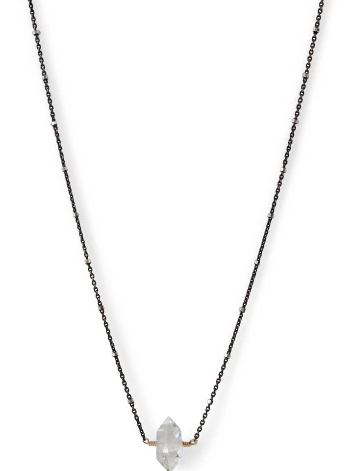 Herkimer Diamond Drop ketting in zwart zilver voor wholesale door Rebecca Scott Jewelry