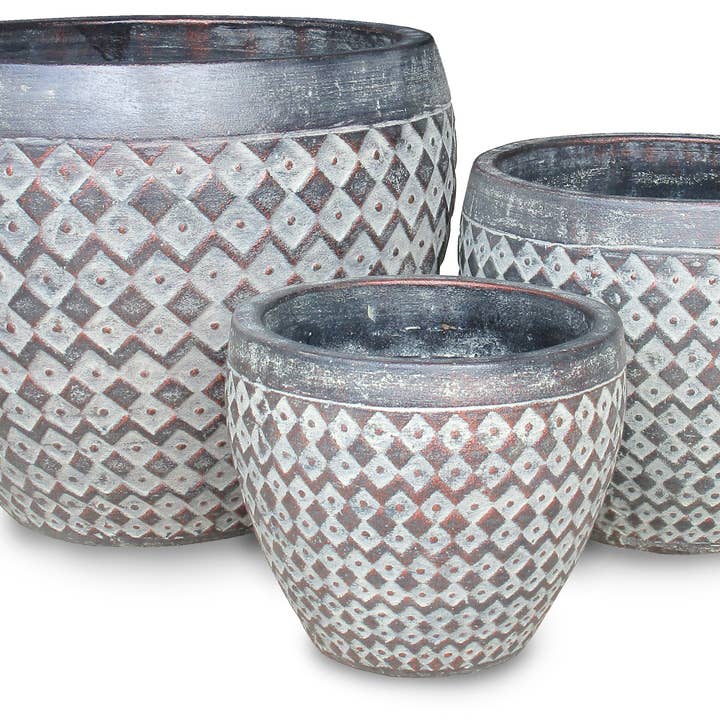 Checks Mix Kettle Pot - 3Pc Set - Antique Slate for wholesale by Ceramo Pottery