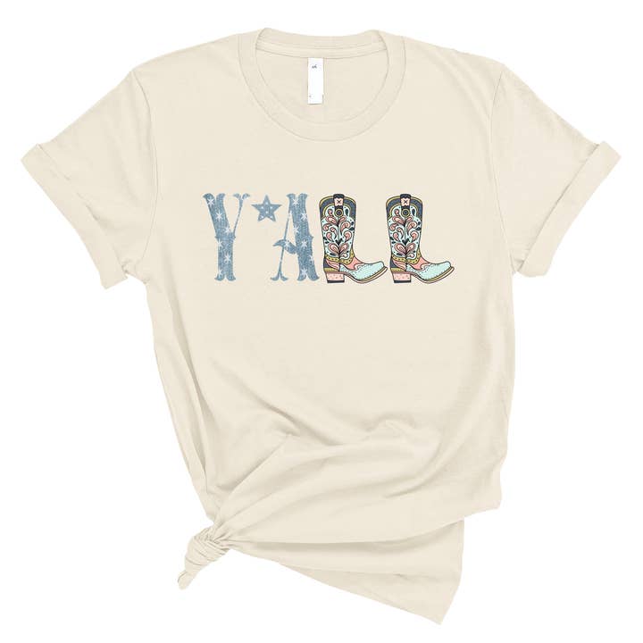 The Spotted Zebras - Wholesale Screen Printed T-Shirt - Women's - T-shirt Y'all Tee with Boots0