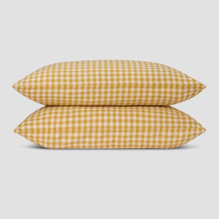 Piglet in Bed USA - Wholesale Bedding Pillowcase/Sham - Honey Gingham Linen Blend Pillowcase (Pair)