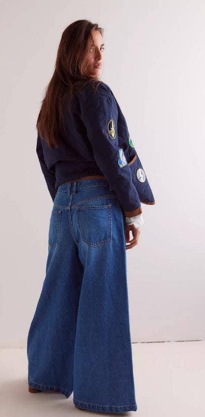 BLUE STYLISH RETRO SLIT COLOR WIDE-LEG MOP JEANS for wholesale on Faire3