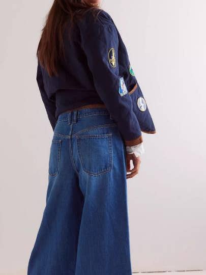 BLUE STYLISH RETRO SLIT COLOR WIDE-LEG MOP JEANS for wholesale on Faire3