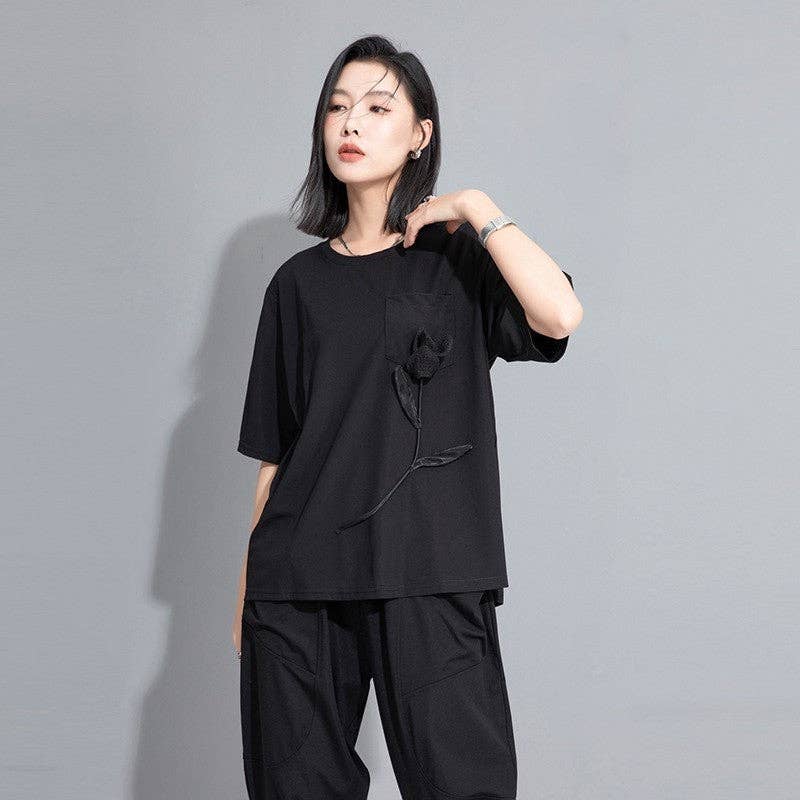 Sheer Trend – wholesale T-shirt – women's – Relaxed Fit Color Block Floral Short Sleeve T-Shirt4