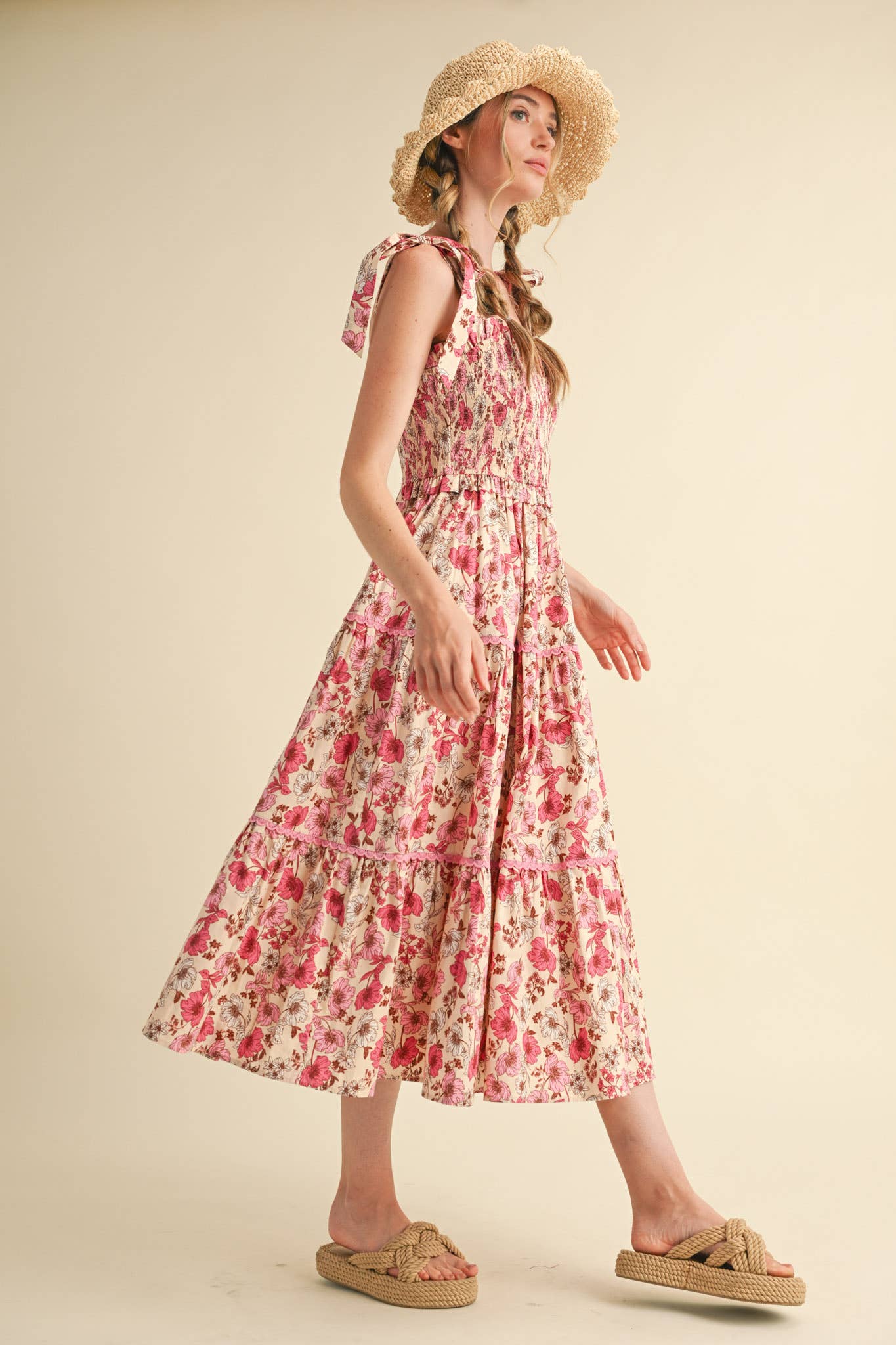 &MERCI - Vente Robe – femme - ROBE MIDI À VOLANTS EN DENTELLE FLORALE MDR385213