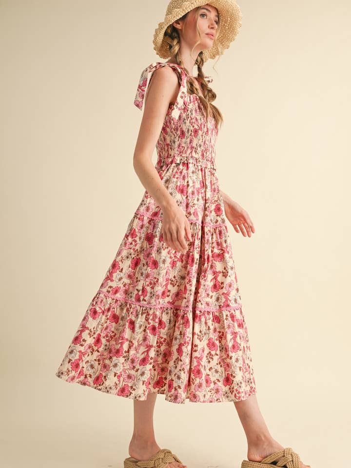 &MERCI - Vente Robe – femme - ROBE MIDI À VOLANTS EN DENTELLE FLORALE MDR385213