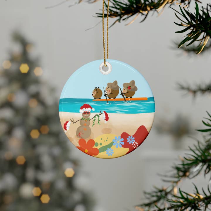 #5 Coconut Family Christmas Ceramic Ornaments (1pcs, 5pcs, 10pcs, 20pcs) for wholesale by Kimberly Ratliff Art