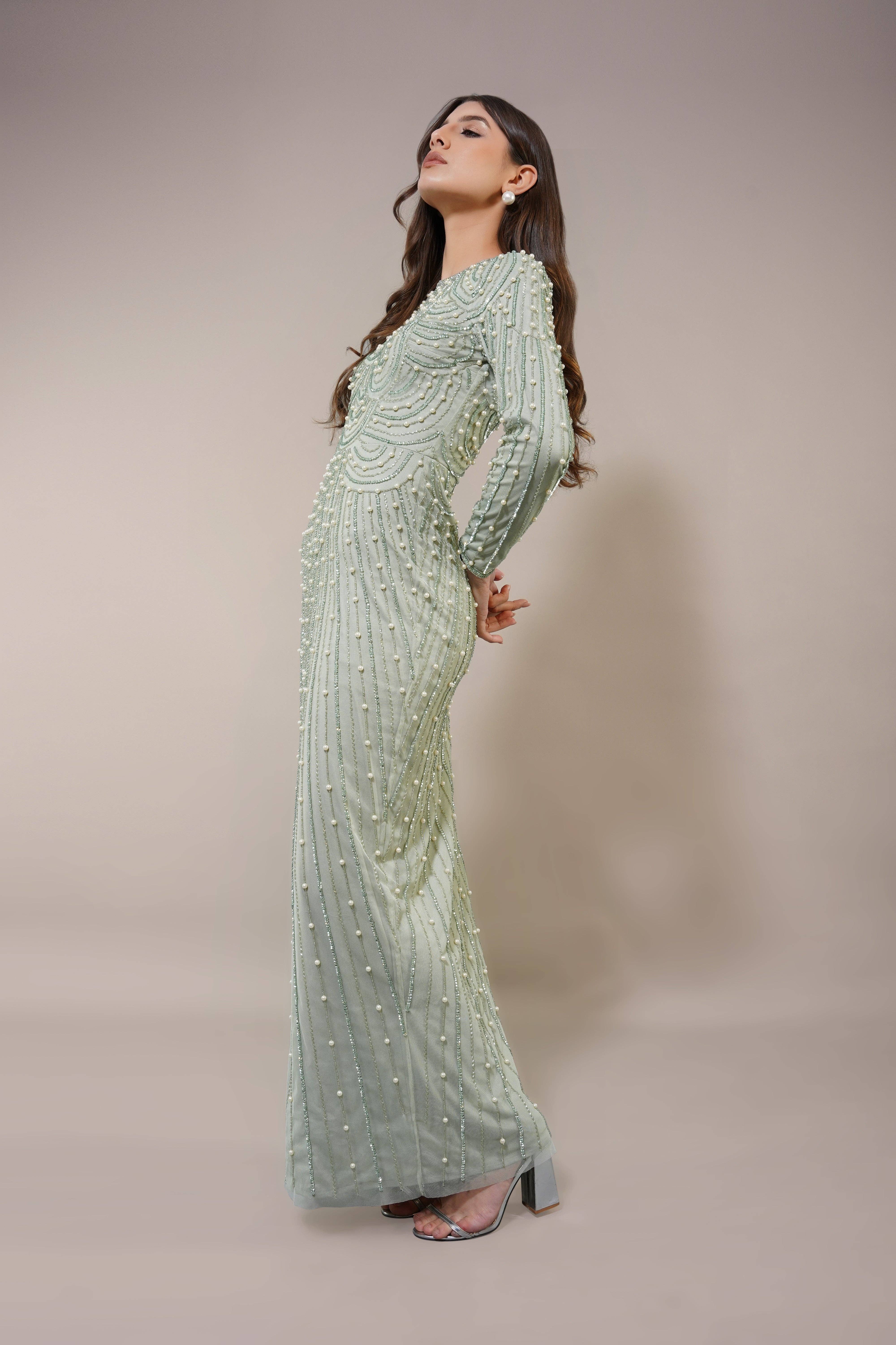 Mabel Embellished Maxi Dress in Pistachio for wholesale on Faire3