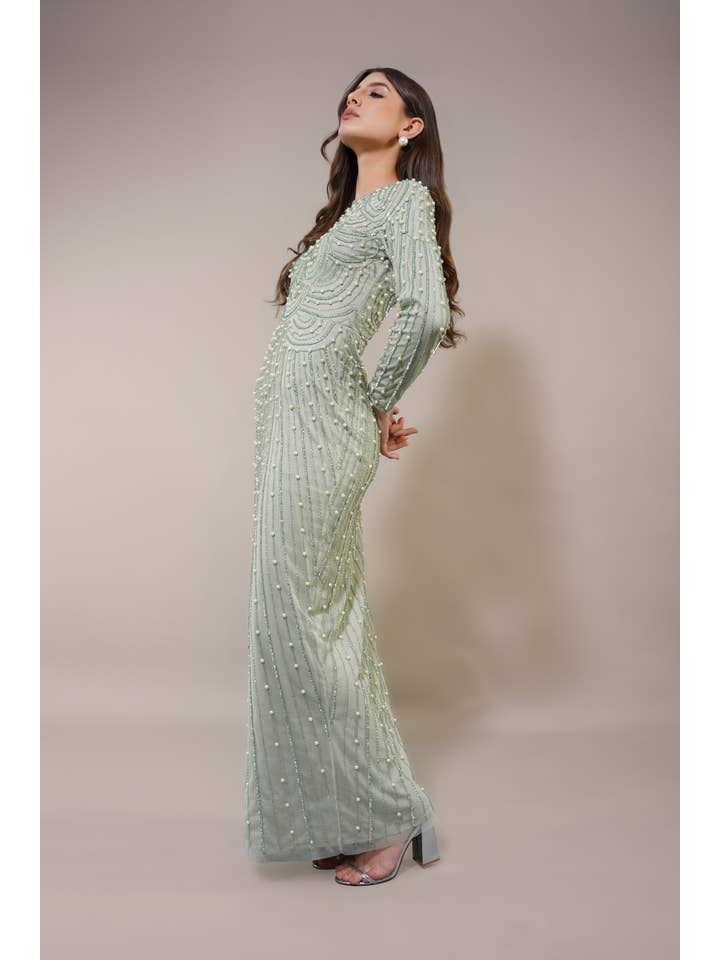 Mabel Embellished Maxi Dress in Pistachio for wholesale on Faire3