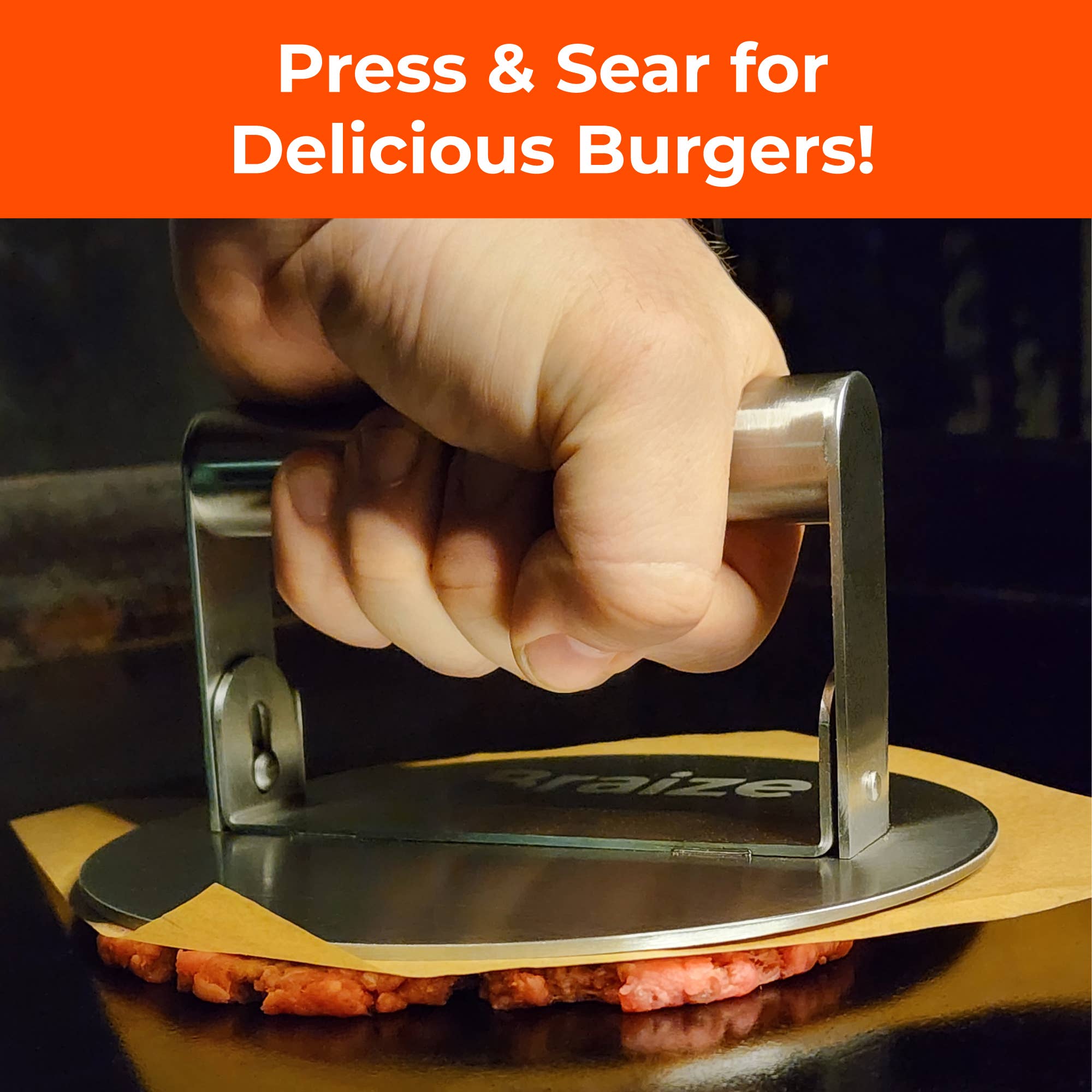 Braize - Wholesale Kitchen Tool/Gadget - Burger Press w/ Folding Handle + Non-Stick Sheets3