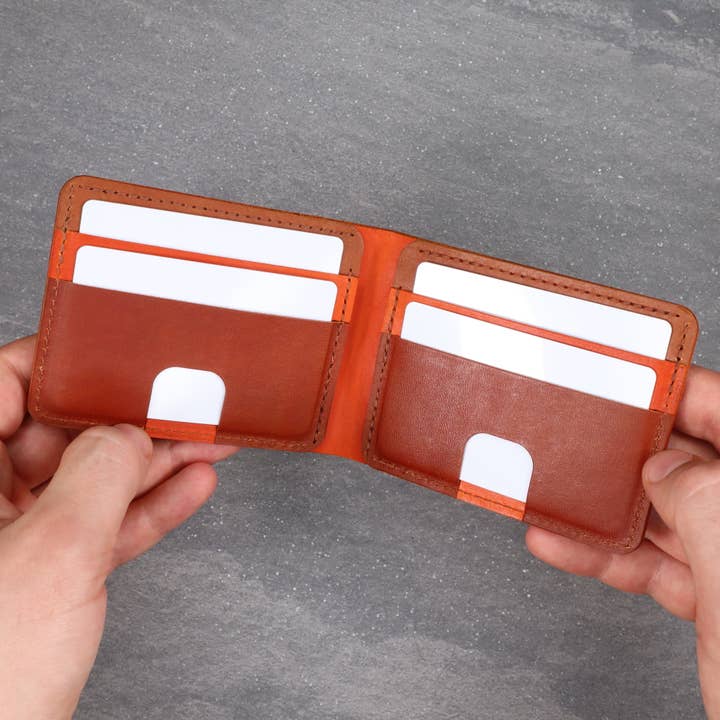 Orange och brunt läder bifold plånbok, Mens Billfold plånbok för wholesale av HOLD SUPPLY