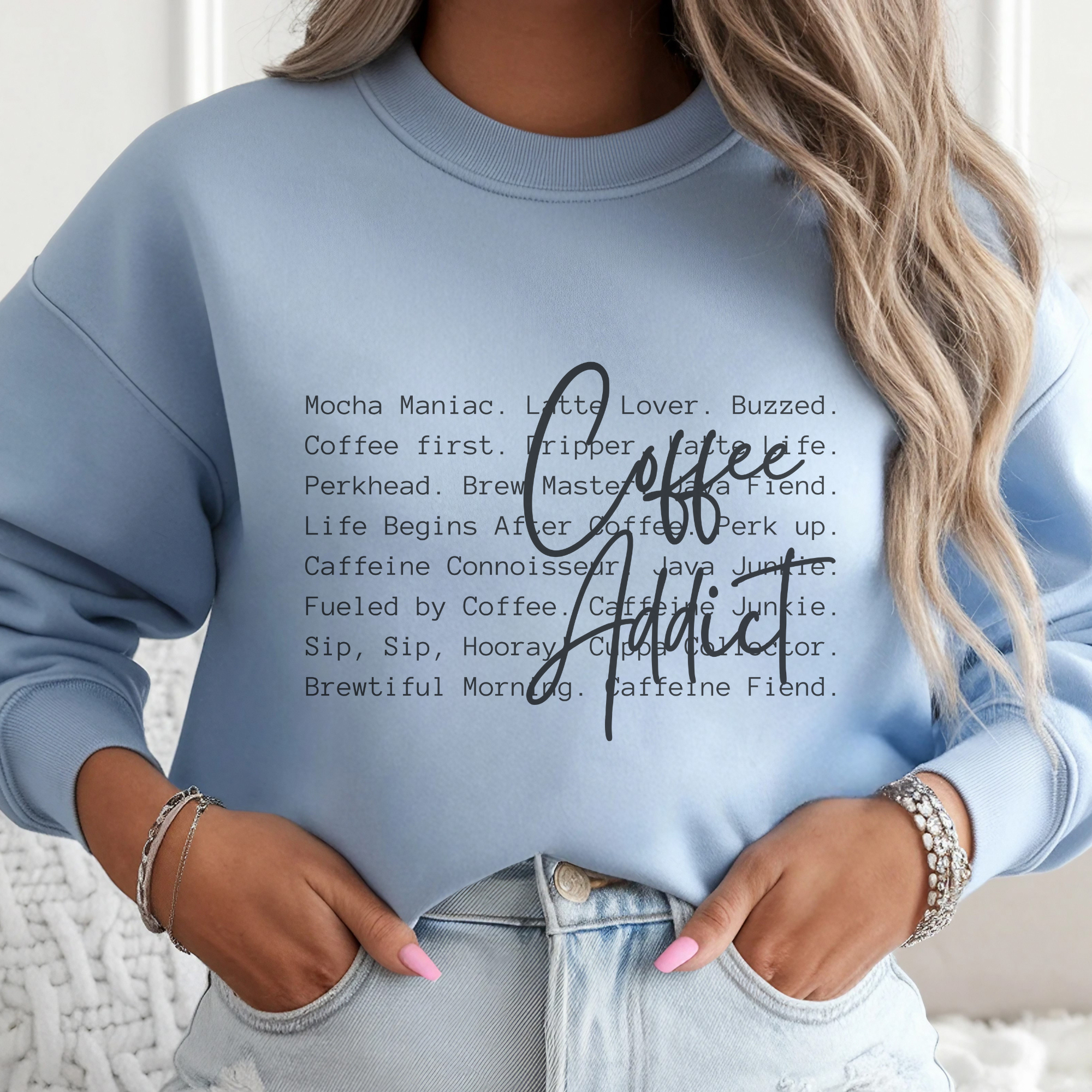 Trendznmore - Modern Graphic Apparel - Wholesale Grafisch sweatshirt - Dames - Koffieverslaafde Definitie Grappige Crewneck Grafische Sweater6