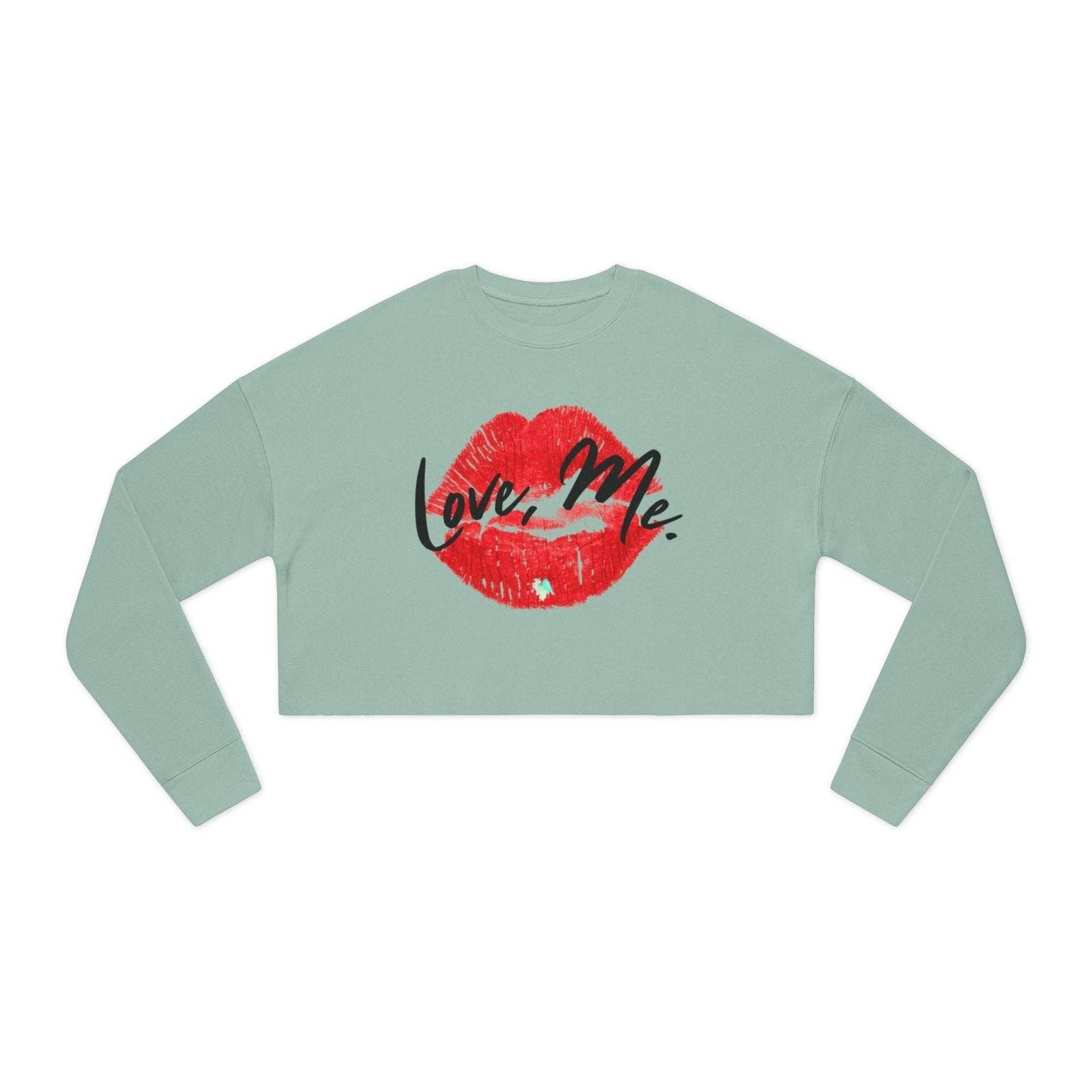 Ohhh So Swag - Wholesale Graphic Sweatshirt - Women's - Red Kiss Lips, Green Heart Long Sleeve Cropped Sweater | US3