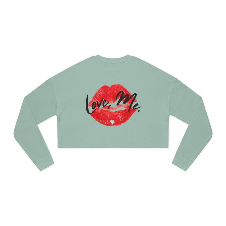 Ohhh So Swag - Wholesale Graphic Sweatshirt - Women's - Red Kiss Lips, Green Heart Long Sleeve Cropped Sweater | US3