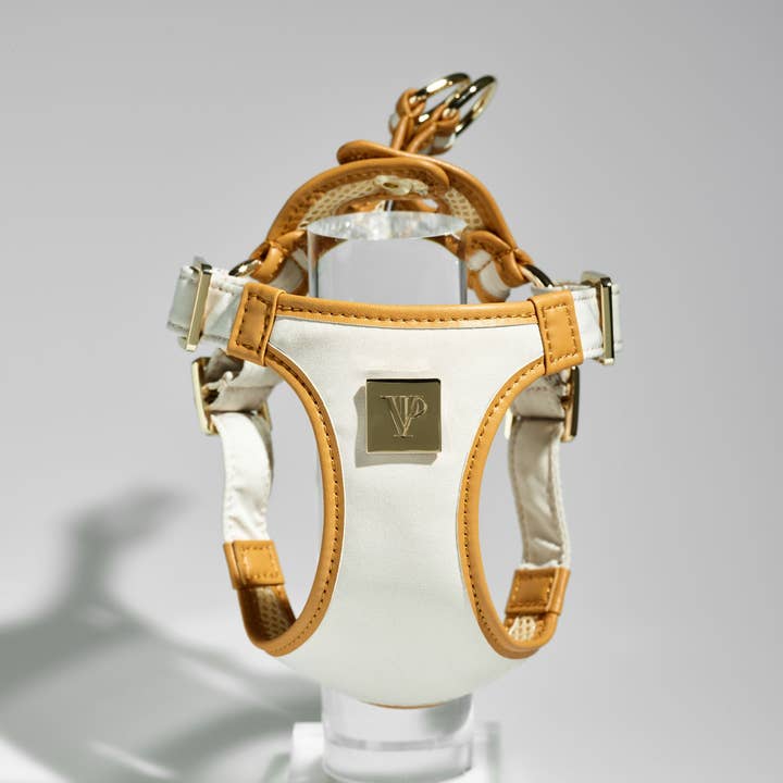 Harnais pour chien Denim Victorian 88 & Or à fermeture par boutons pour la vente par The V.I.PUP Collection