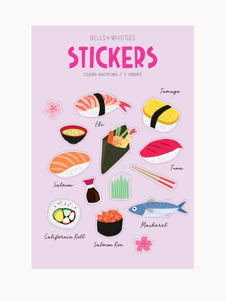 Sushi Clear Stickers for wholesale by Girl of All Work