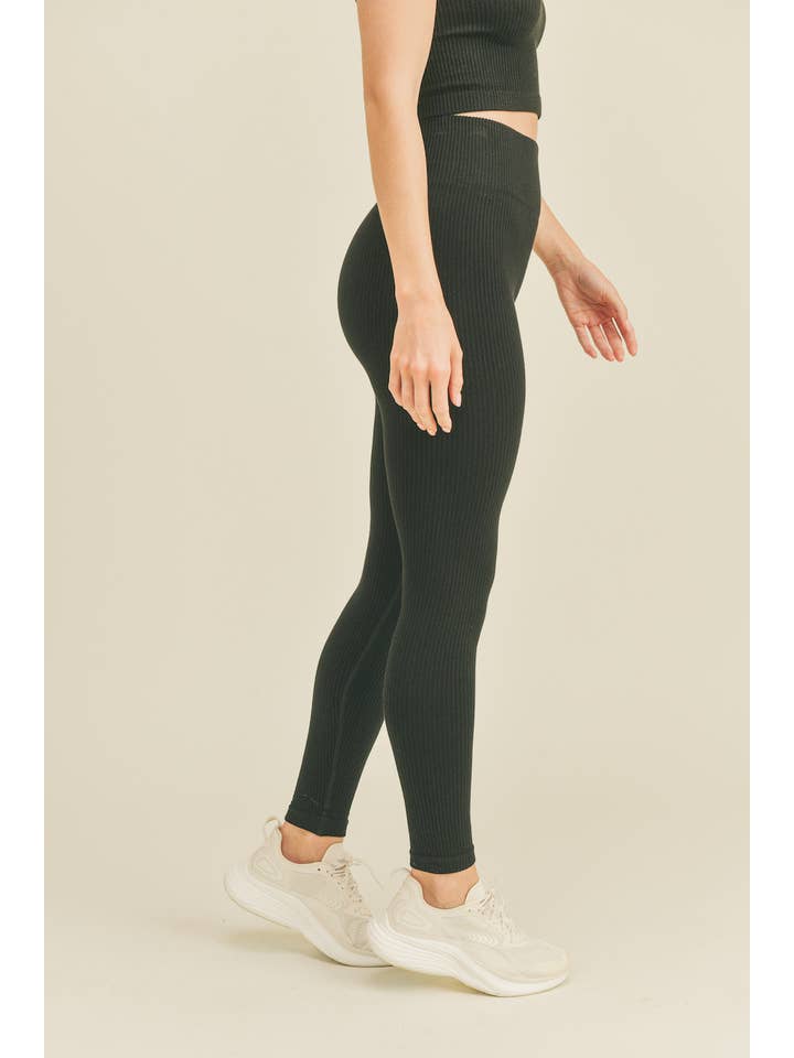 Black High Rise Premium Seamless Ribbed Leggings for wholesale on Faire