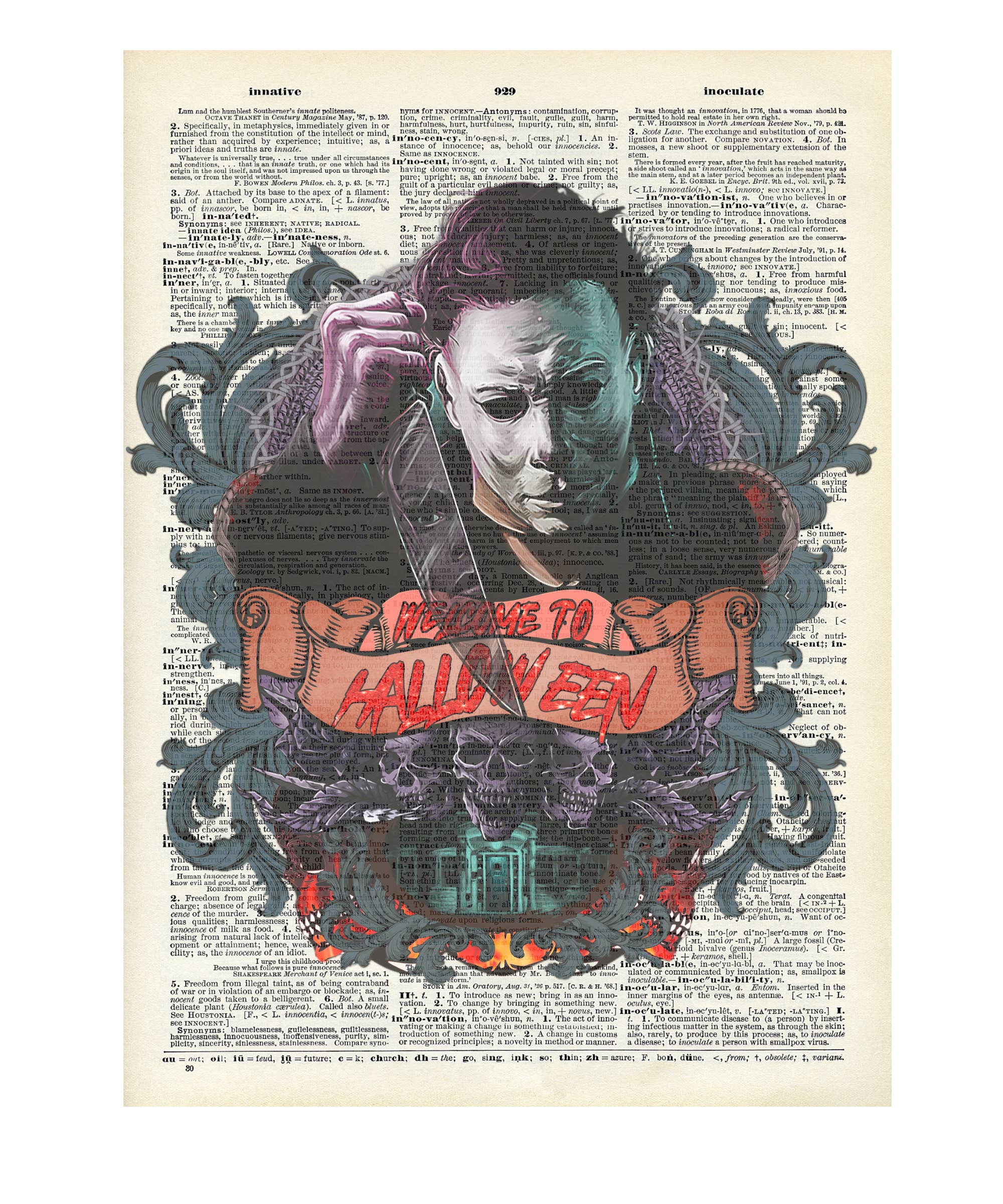 Crazilyhumbledesigns - Wholesale Art Print - Micheal Meyer, horror, Halloween, Vintage Dictionary Prints0