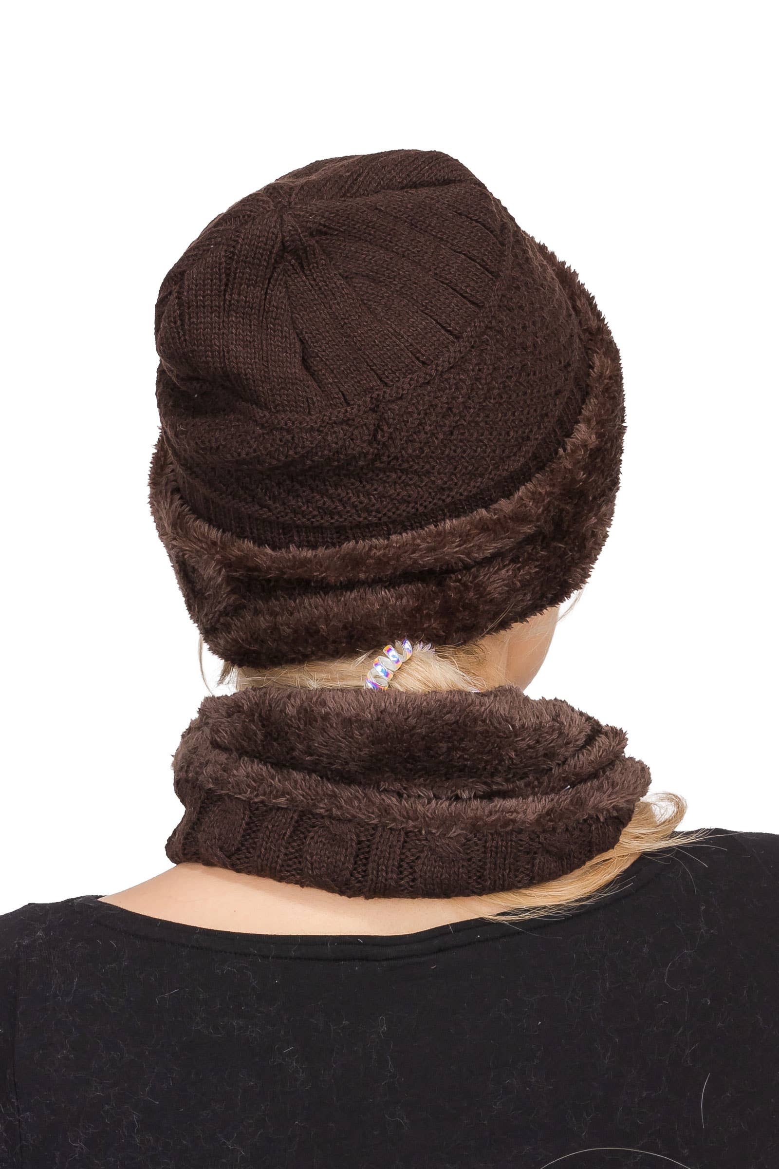 ASSORTED Earth Tone Cable Knitted Fur Beanie Scarf for wholesale on Faire6