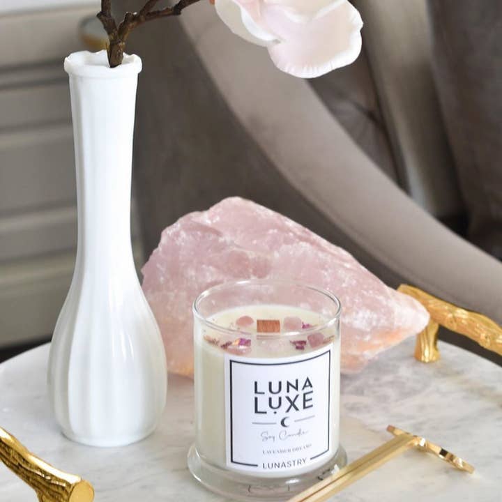 Lunastry - Wholesale Jar/Filled Candle - Rose Quartz Luxe soy wax crystal candle2