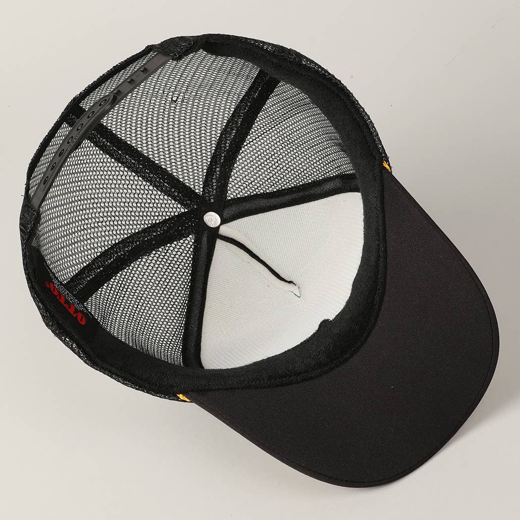  M BLK GLD Vintage Captain Trucker Hat with Gold Embroidery for wholesale on Faire4